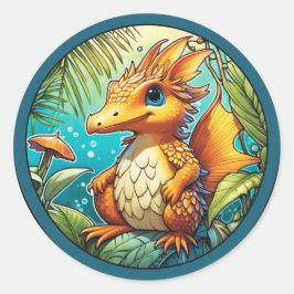 Schattigee fantasie dinosaurus ronde sticker