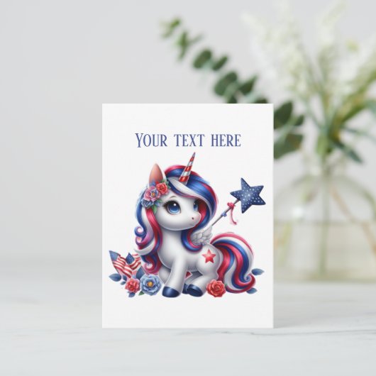 Schattigee fantasie eenhoorn bericht toevoegen 4 j feestdagenkaart (Staand voorkant)