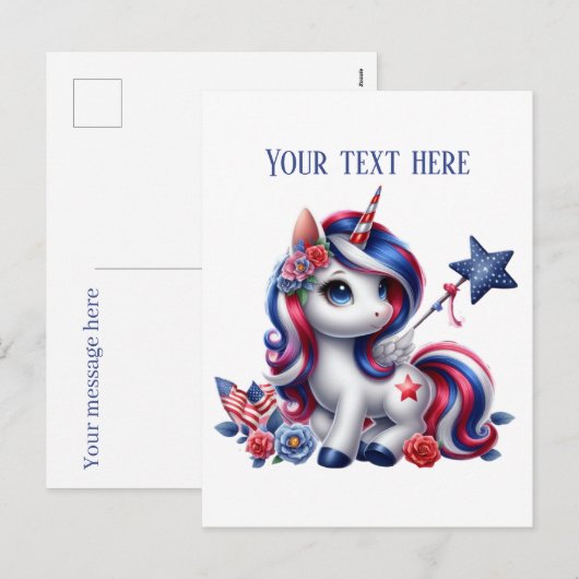 Schattigee fantasie eenhoorn bericht toevoegen 4 j feestdagenkaart (Voorkant / Achterkant)