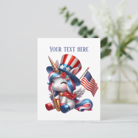 Schattigee fantasie eenhoorn bericht toevoegen 4 j feestdagenkaart (Staand voorkant)