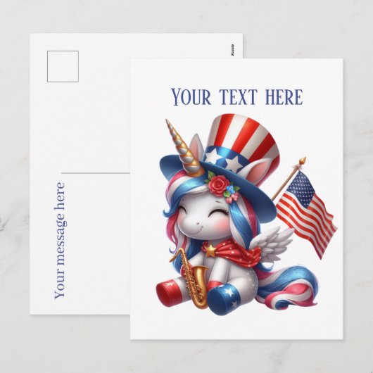 Schattigee fantasie eenhoorn bericht toevoegen 4 j feestdagenkaart (Voorkant / Achterkant)