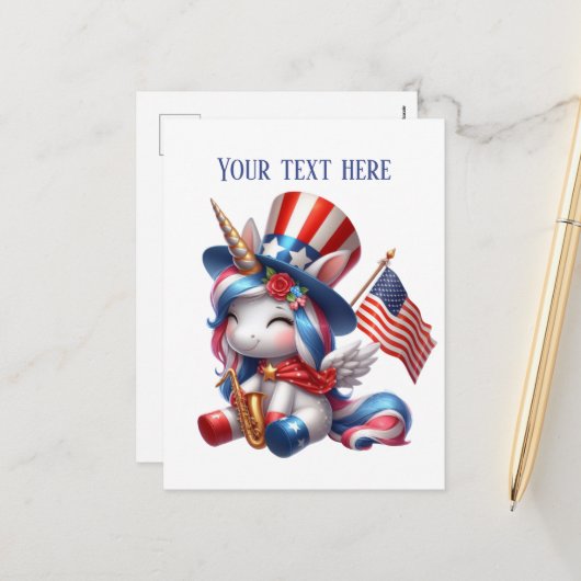 Schattigee fantasie eenhoorn bericht toevoegen 4 j feestdagenkaart (Voorkant / Achterkant in situ)