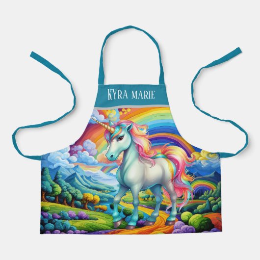 Schattigee fantasie eenhoorn naam toevoegen kind m schort (Voorkant)