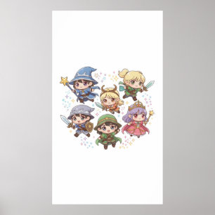 Schattigee fantasiekarakters tovenaar ridder range poster