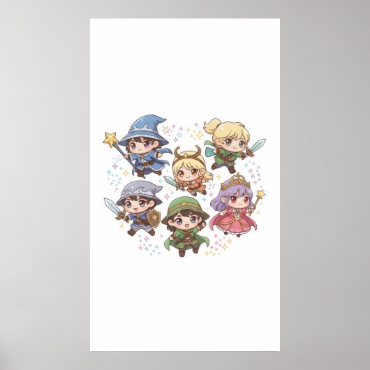 Schattigee fantasiekarakters tovenaar ridder range poster (Voorkant)