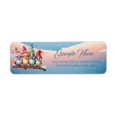 Schattigee fantasievogels met kerst petten etiket (Voorkant)
