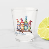 Schattigee fantasievogels met kerst petten. shot glas (Voorkant)