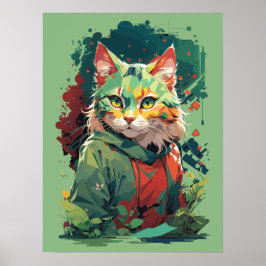 Schattigee Fantasy Color Splash Cat Design Poster