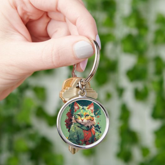 Schattigee Fantasy Color Splash Cat Design Sleutelhanger (Hand)