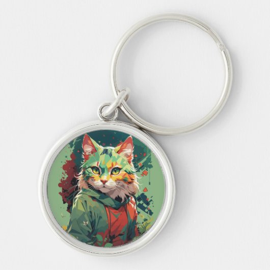 Schattigee Fantasy Color Splash Cat Design Sleutelhanger (Voorkant)