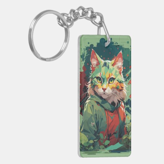 Schattigee Fantasy Color Splash Cat Design Sleutelhanger (Voorkant Links)