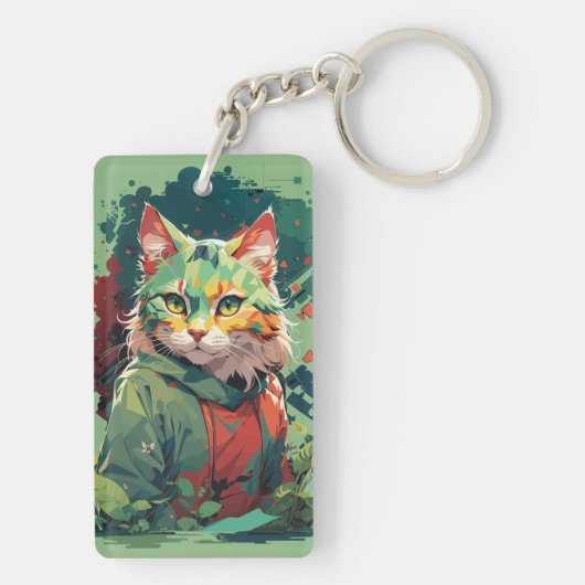 Schattigee Fantasy Color Splash Cat Design Sleutelhanger (achterkant)