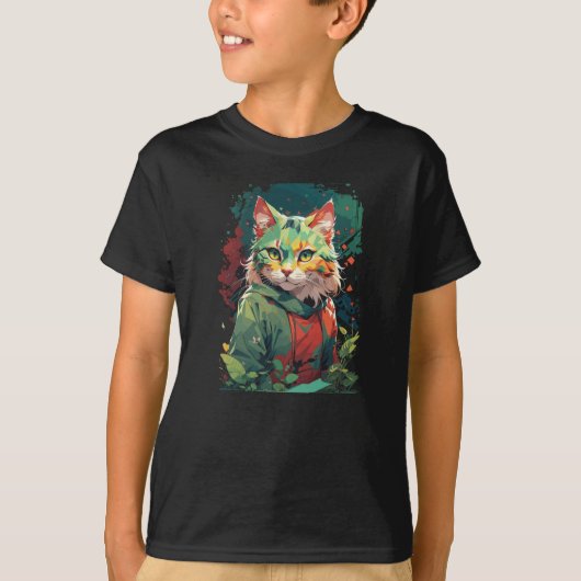 Schattigee Fantasy Color Splash Cat Design T-shirt (Voorkant)