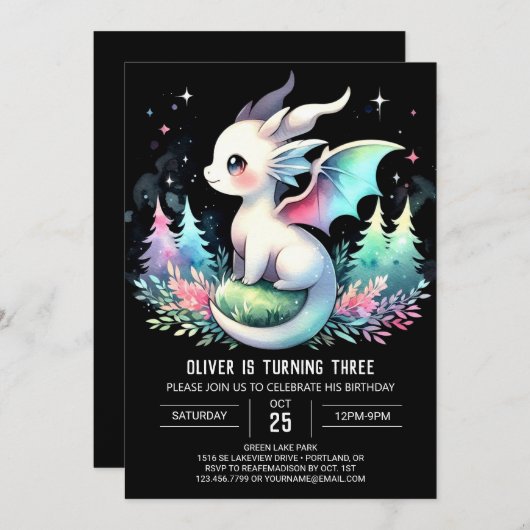 Schattigee Fantasy Dragon Verjaardag Kaart (Voorkant / Achterkant)