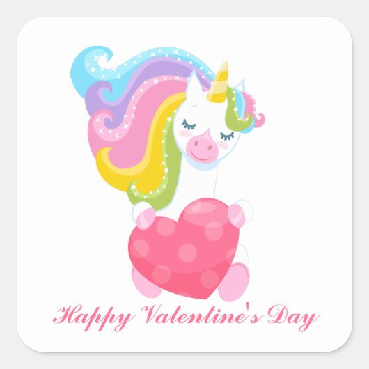 Schattigee Fantasy eenhoorn Happy Valentine's Day Vierkante Sticker (Voorkant)