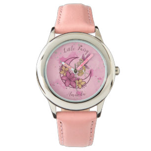 Schattigee Fantasy Fairy op de Maan Custom Name Horloge