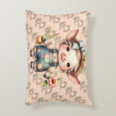 Schattigee Farmcore Pig in Overalls met Bloemen Accent Kussen (Voorkant(Verticaal))