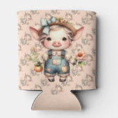 Schattigee Farmcore Pig in Overalls met Bloemen Blikjeskoeler (Achterkant)