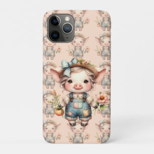 Schattigee Farmcore Pig in Overalls met Bloemen Case-Mate iPhone Case