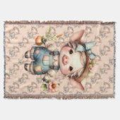 Schattigee Farmcore Pig in Overalls met Bloemen Deken (Voorkant)