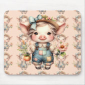 Schattigee Farmcore Pig in Overalls met Bloemen Muismat (Voorkant)