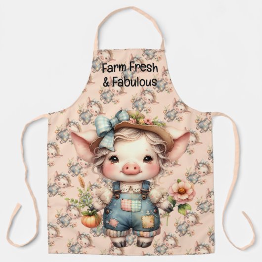 Schattigee Farmcore Pig in Overalls met Bloemen Schort (Voorkant)
