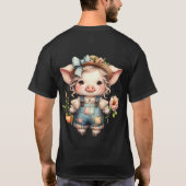Schattigee Farmcore Pig in Overalls met Bloemen T-shirt (Achterkant)