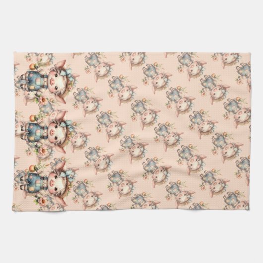 Schattigee Farmcore Pig in Overalls met Bloemen Theedoek (Horizontaal)