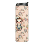 Schattigee Farmcore Pig in Overalls met Bloemen Thermosbeker (Gedraaid links)