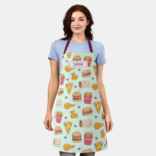 Schattigee Fast Food Doodles Patroonnaam Schort (Gedragen)