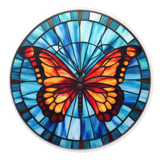 Schattigee faux gebrandschilderde glasvlinder keramische knop (Voorkant)