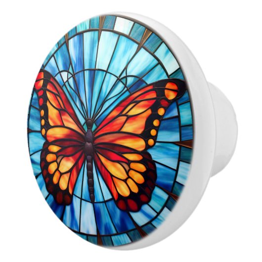 Schattigee faux gebrandschilderde glasvlinder keramische knop (Rechts)