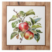 Schattigee faux houten mand appels keuken tegeltje (Voorkant)