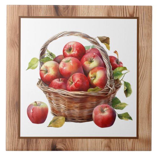 Schattigee faux houten mand appels keuken tegeltje (Voorkant)
