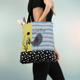 Schattigee faux patchwork sterren strepen vogel en tote bag