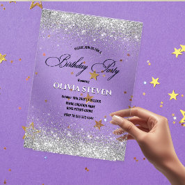 Schattigee faux zilveren glitter monogram verjaard acryl uitnodigingen