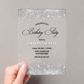 Schattigee faux zilveren glitter monogram verjaard acryl uitnodigingen (Insitu (Draagbaar))