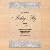 Schattigee faux zilveren glitter monogram verjaard acryl uitnodigingen (Voorkant)