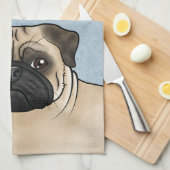 Schattigee Fawn Cartoon Pug Head Close-up en Naam Theedoek (Quarter Fold)