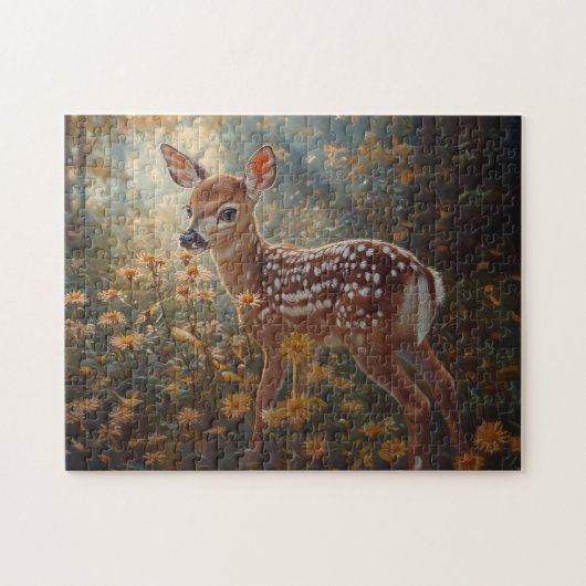 Schattigee fawn in het bos legpuzzel (Horizontaal)