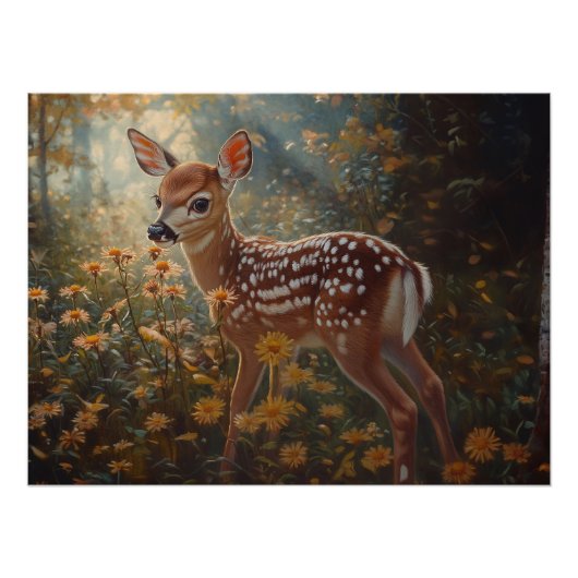 Schattigee fawn in het bos perfect poster (Voorkant)