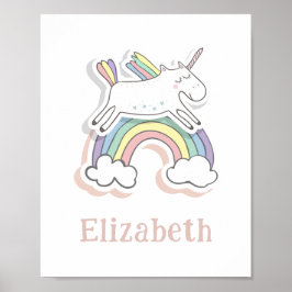 Schattigee fee Eenhoorn op regenboog. Baby meisje  Poster