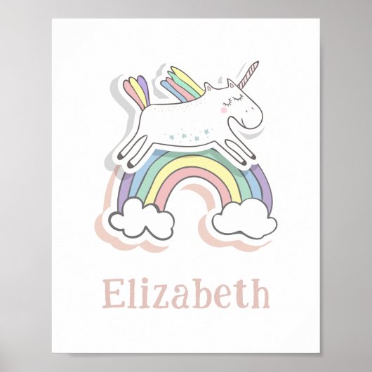 Schattigee fee Eenhoorn op regenboog. Baby meisje  Poster (Voorkant)