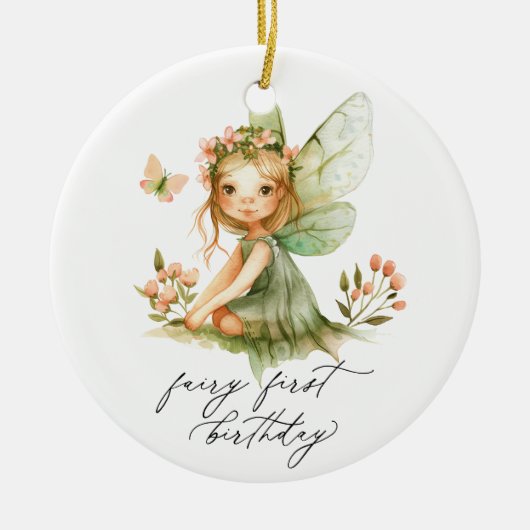Schattigee fee eerste verjaardag keramisch ornament (Voorkant)