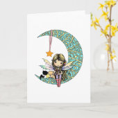 Schattigee fee en twee katten op Fancy maan Kaart (Gele Bloem)