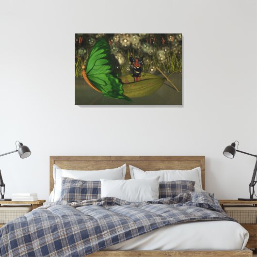 Schattigee fee in boot met vuurvliegjes canvas afdruk (Insitu (Slaapkamer))