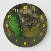 Schattigee fee in boot met vuurvliegjes grote klok (Voorkant)