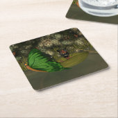 Schattigee fee in boot met vuurvliegjes kartonnen onderzetters (Schuin)