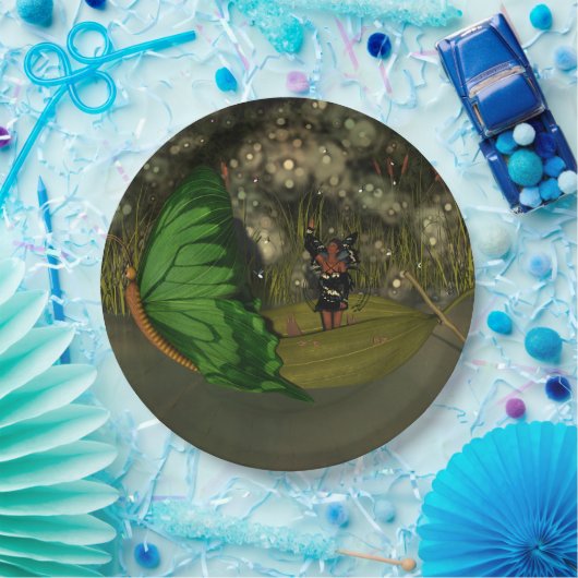 Schattigee fee in boot met vuurvliegjes papieren bordje (Feest)