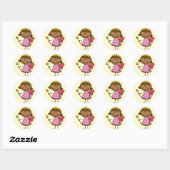 Schattigee fee in een roze jurk ronde sticker (Vel)